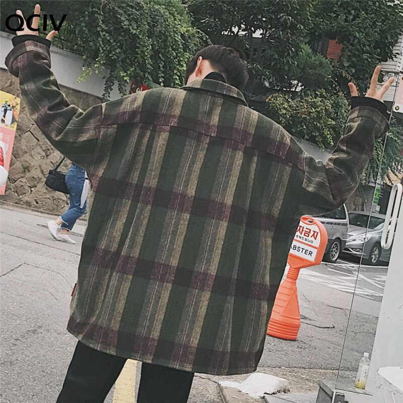 Menns rutete skjorte casual løs ulljakke jakke menn langermet skjorte herreklær streetwear