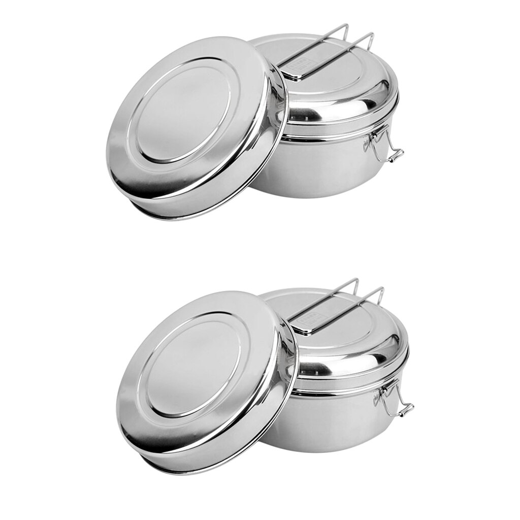 2x Small/Large Food Box Stainless Steel Mess Kit BBQ Container For Outdoor