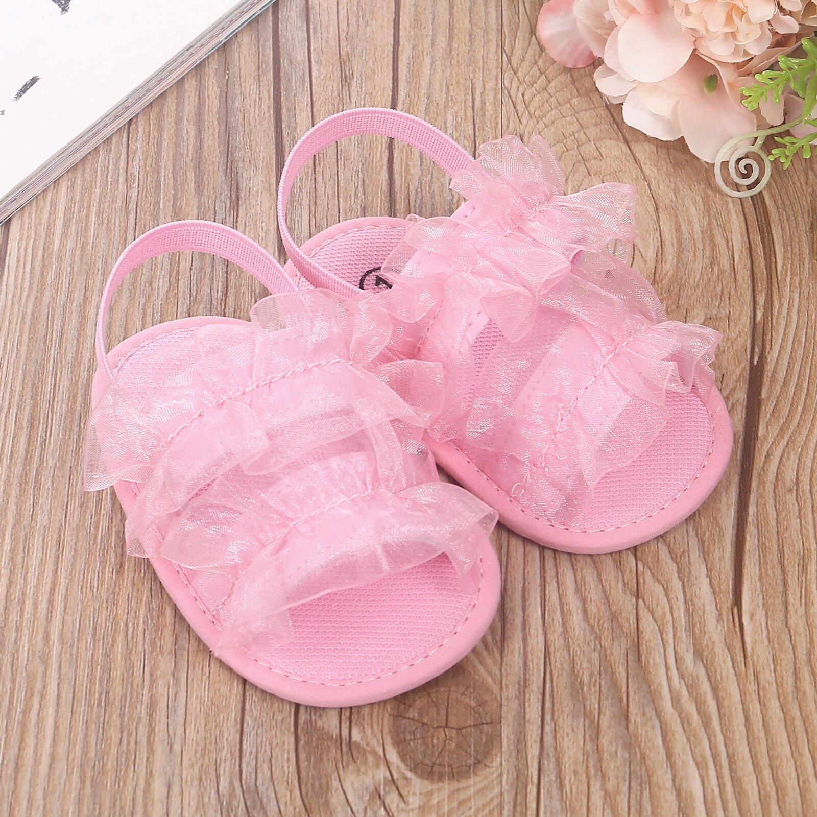 Baby Meisjes Sandaal Mesh Kant Leuke Zomer Zachte Zool Ademende Platte Prinses Baby Antislip 0-12 maanden Babyschoenen