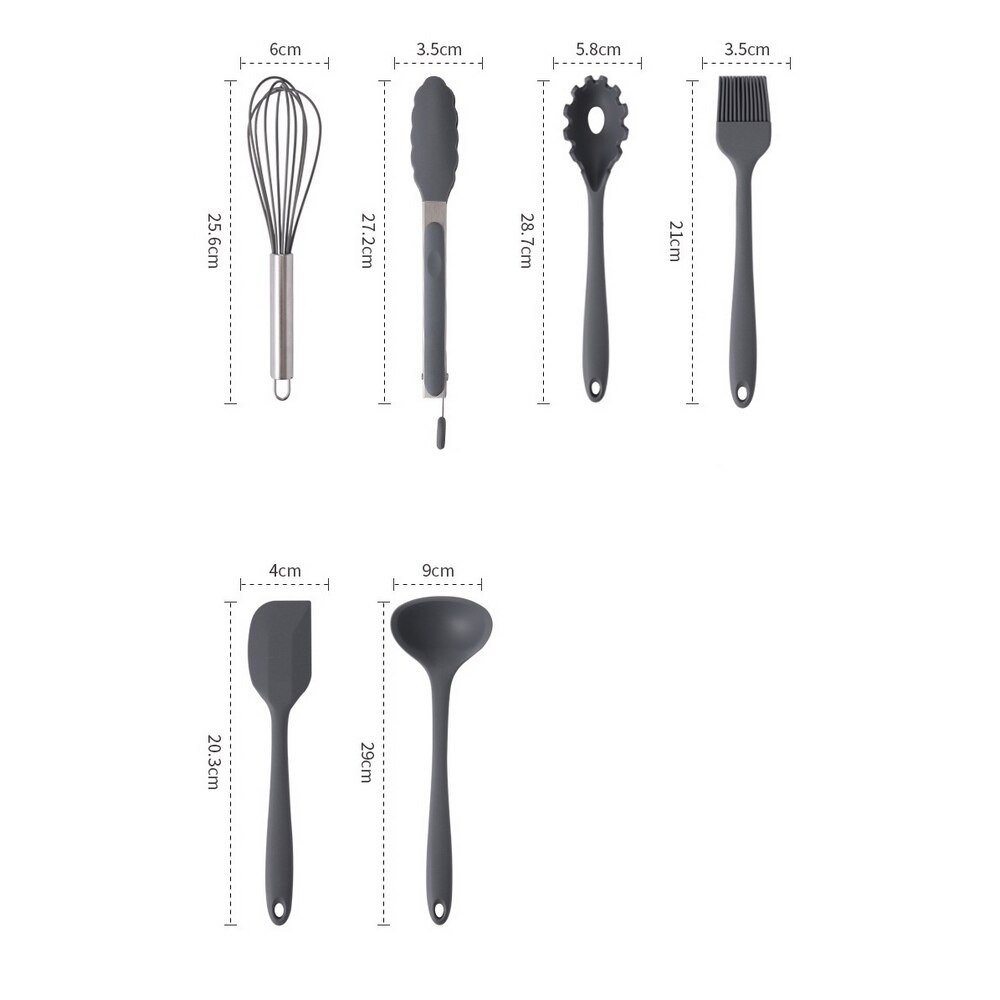 Gray Silicone Cooking Utensils 10 Pcs Kitchen Utensil Set Non-stick Spatula Wooden Handle with Storage Box Kitchen Tools