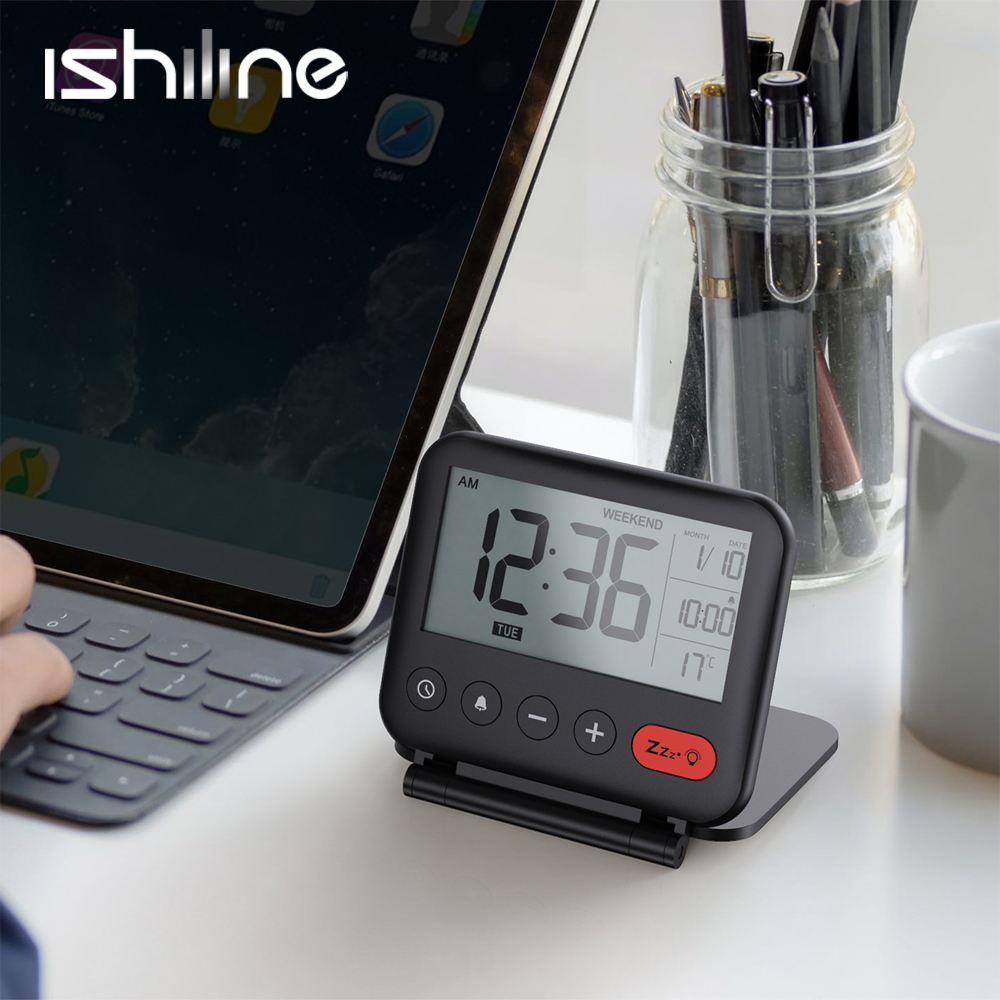 Folde rejse led digitalt vækkeur elektronisk desktop ure temperatur rejse elektronisk mini ur snooze funktion