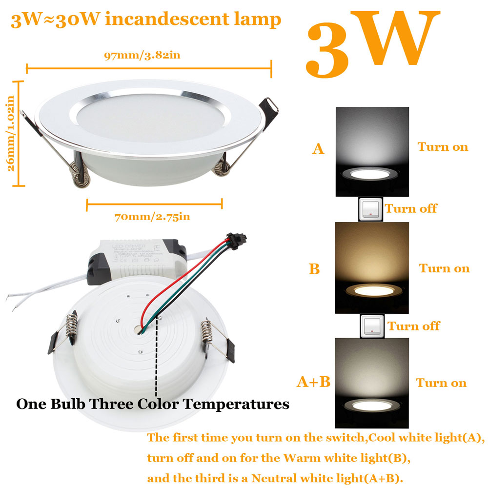 LED Downlight 3W 5W 7W 9W 12W 15W 18W empotrable redondo lámpara 85-265V Cool + neutro + Led blanco cálido bombilla de Interior llevó la iluminación del punto