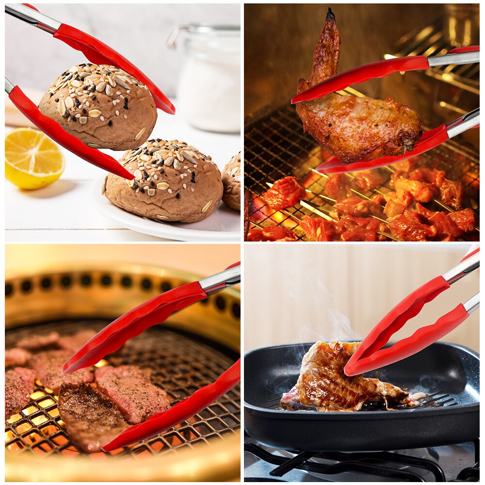 Silikonzange Küche Edelstahl BBQ Antihaft-Küchenutensilien Grill Kochzange mit Gelenksperre Küchenzubehör