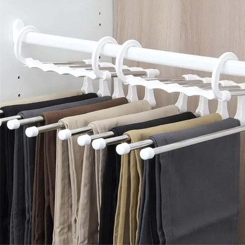 Pants Hanger 5 In1 Save Space Collapsible Towel Tie Hook Multi-functional Clothes Trouser Rack Wardrobe Closet Organizer Storage