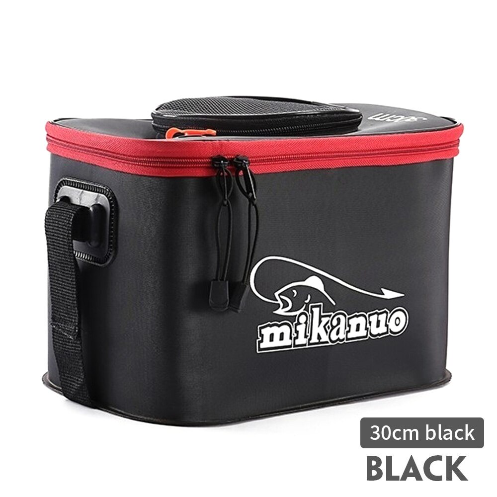 Zipper Fishing Bucket Waterproof Fishing Bag Large Capacity Lure Fishing Tackle Pack Outdoor Live Fishing Bag Fish Box Supplies: 30cm black