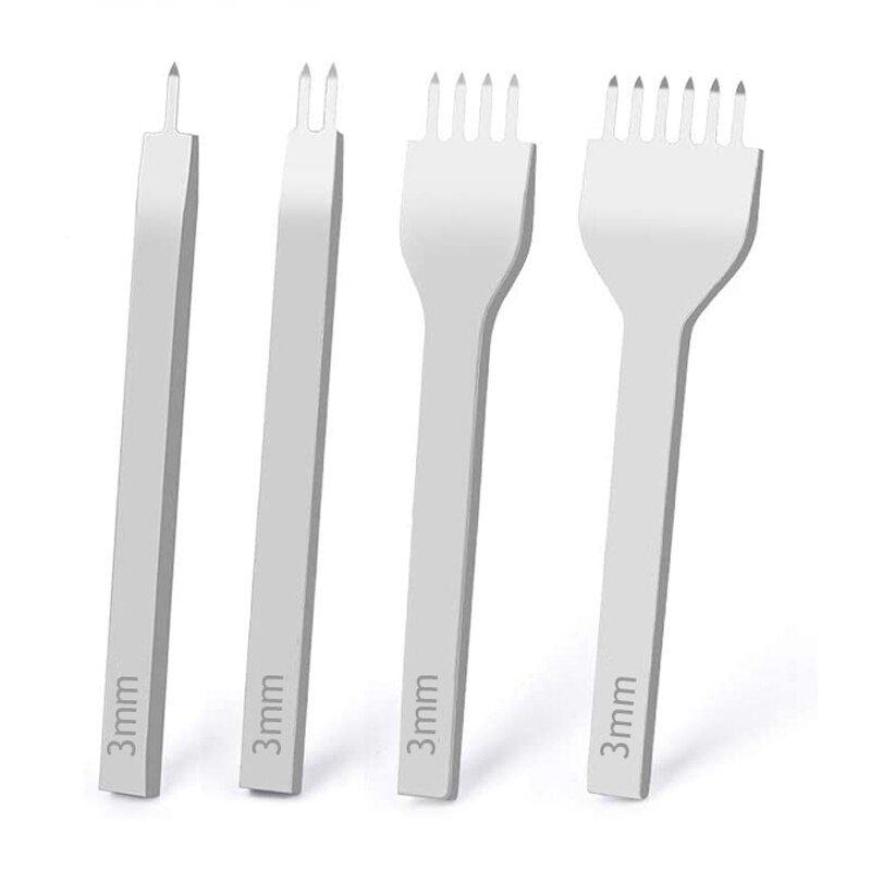 Leather Hole Punches 1+2+4+6 Prong DIY Diamond Lacing Stitching Chisel Set U/V Shaped Groover Leather Edge Beveler Skiving Tools: 3mm 4pcs