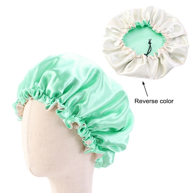 Adjustable Baby Hair Caps Silky Satin Bonnet Double Layer Sleep Cap Night Turban Children Solid Headwear Cute Hat Hair Wear: Green