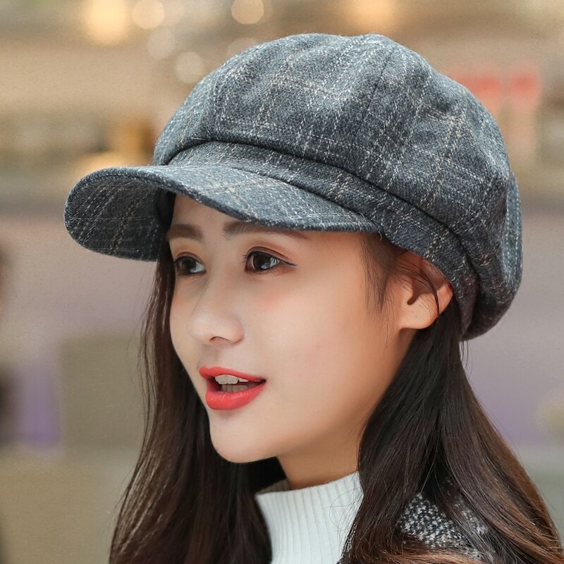 Newsboy Cap Women Autumn Winter Octagonal Caps Artist Painter Hats For Women Men Beret Peaked Cap Female Male Vintage PLaid
