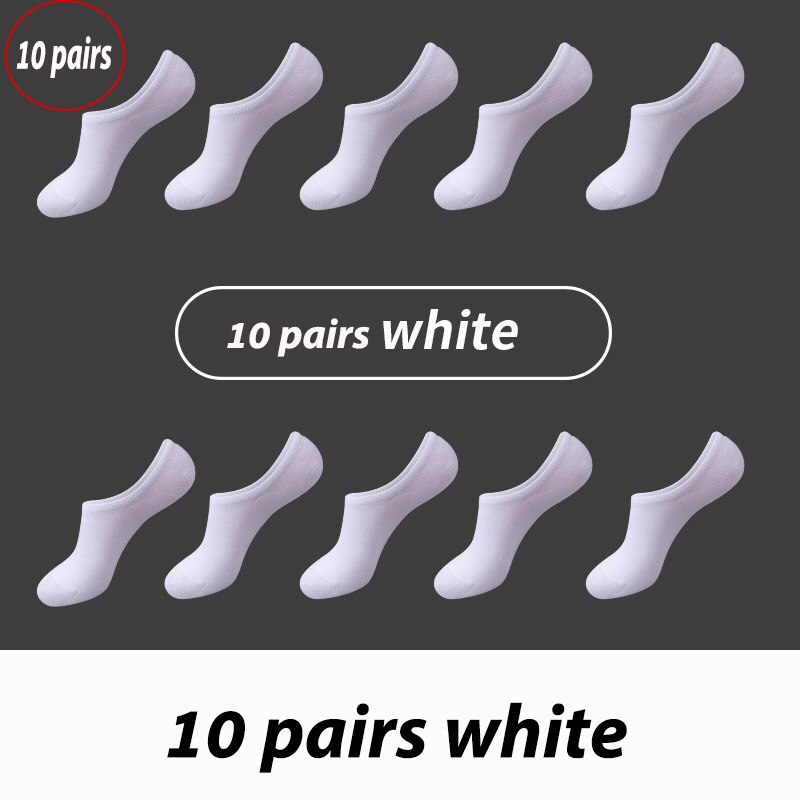 10 Pair/lot Happy Men Boat Socks Summer Autumn Non-slip Silicone Invisible Cotton Socks Male Ankle Sock slippers Meia: 10white