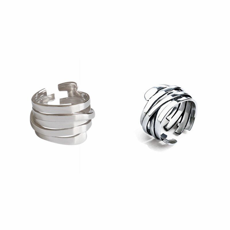 Authentique 925 en argent Sterling Simple minimaliste ouvert réglable bagues pour les femmes bande femme Bijoux