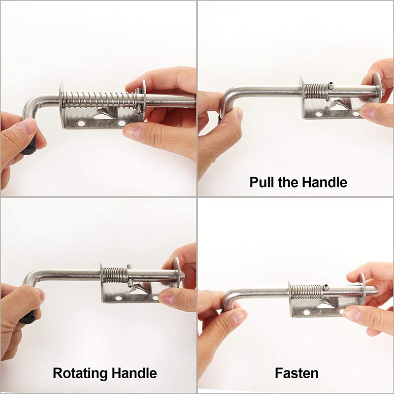 JFBL 4 Pack 5 Inch Spring Loaded Latch Pin 304 Stainless Steel Barrel Bolt Thickened 2mm Door Lock, Brushed Finished