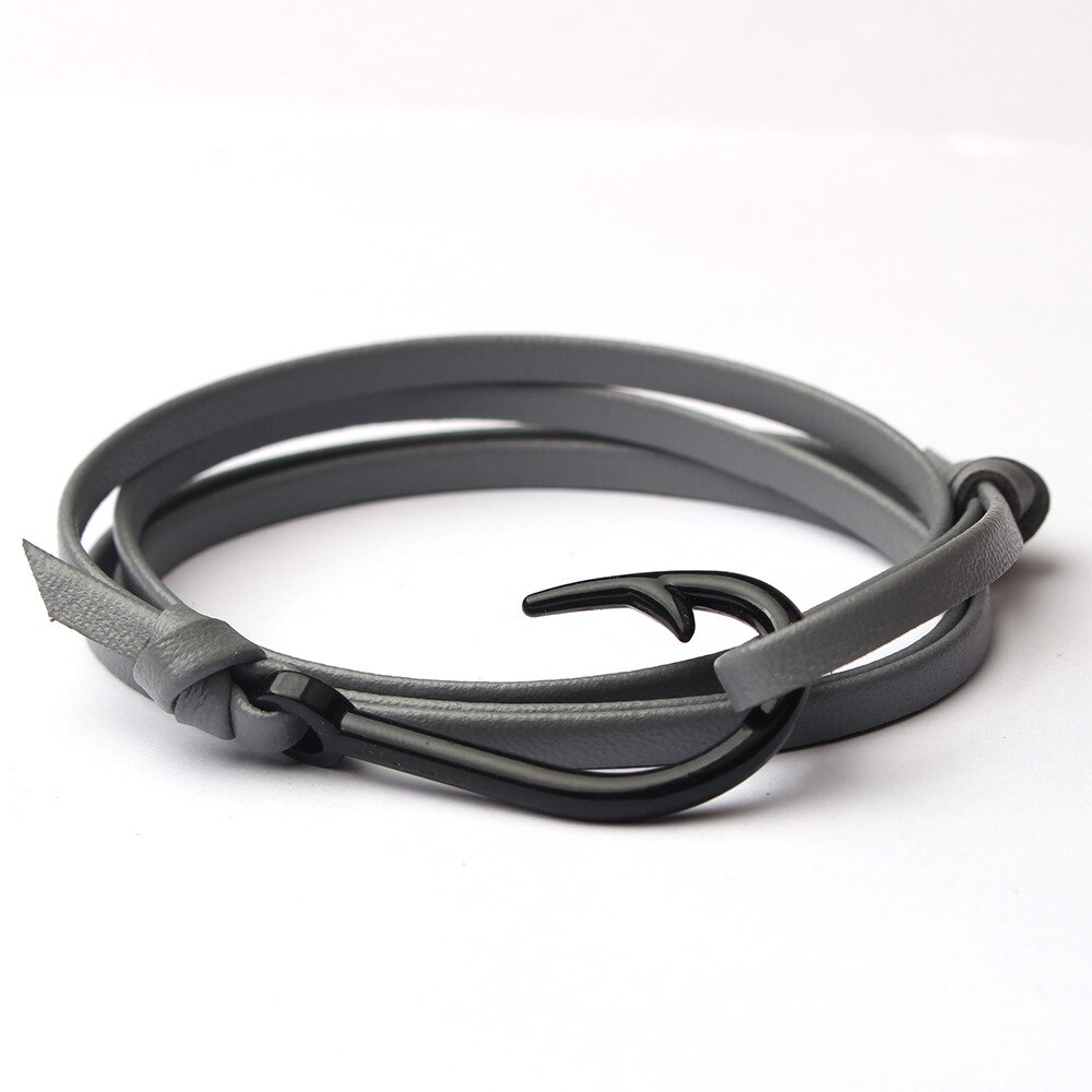 Style European And American-Style Alloy Steel Woven Leather Cord Hologram Bracelets Men&#39;s And Women&#39;s Cool Fishhook: H