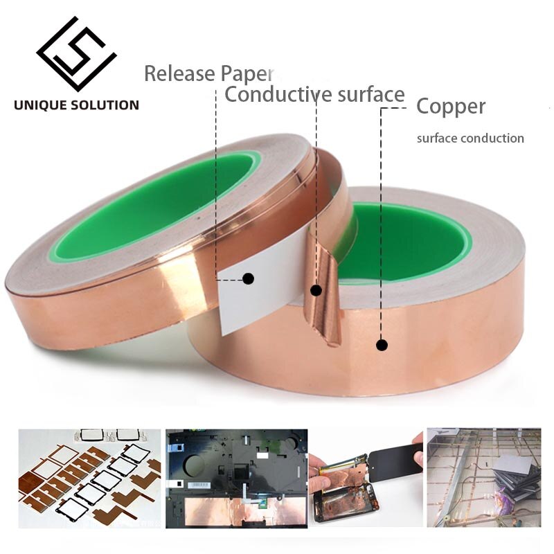 3~50mm *20M Double Sided Conduct Copper Foil Tape Mask Electromagnetic Shielding double side conductive copper foil tape