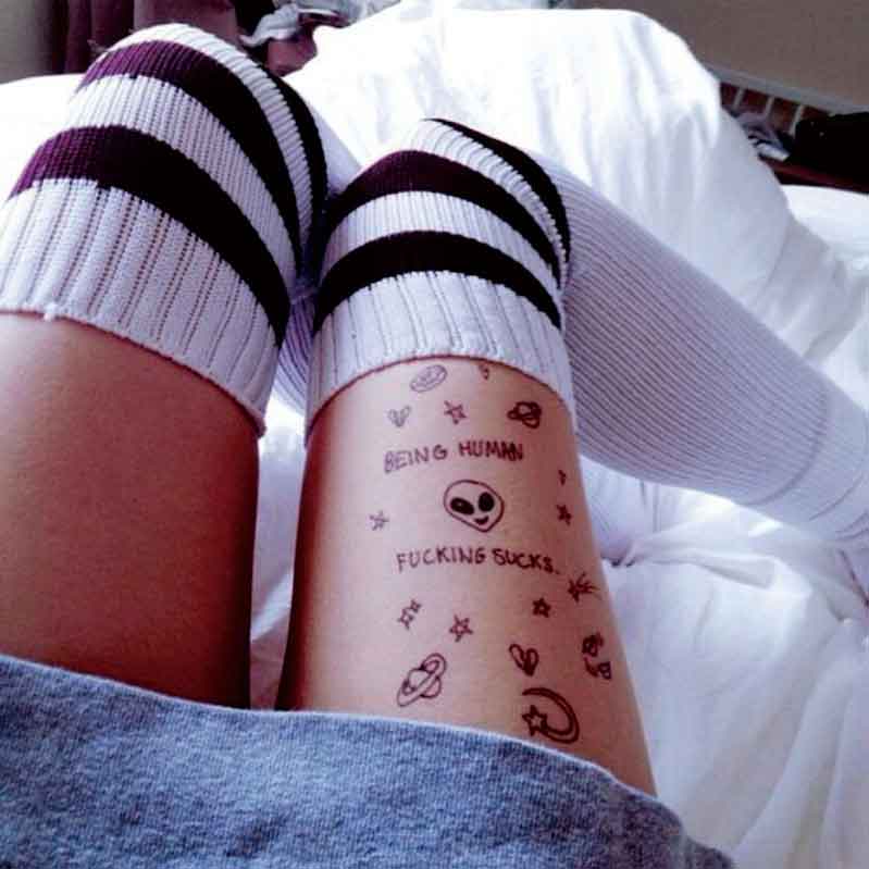 #BH1703 1 piece Stick N Poke Black Henna Tattoo with Semicolon ,ET, daily pattern Temporary Tattoo for Hands Stickers
