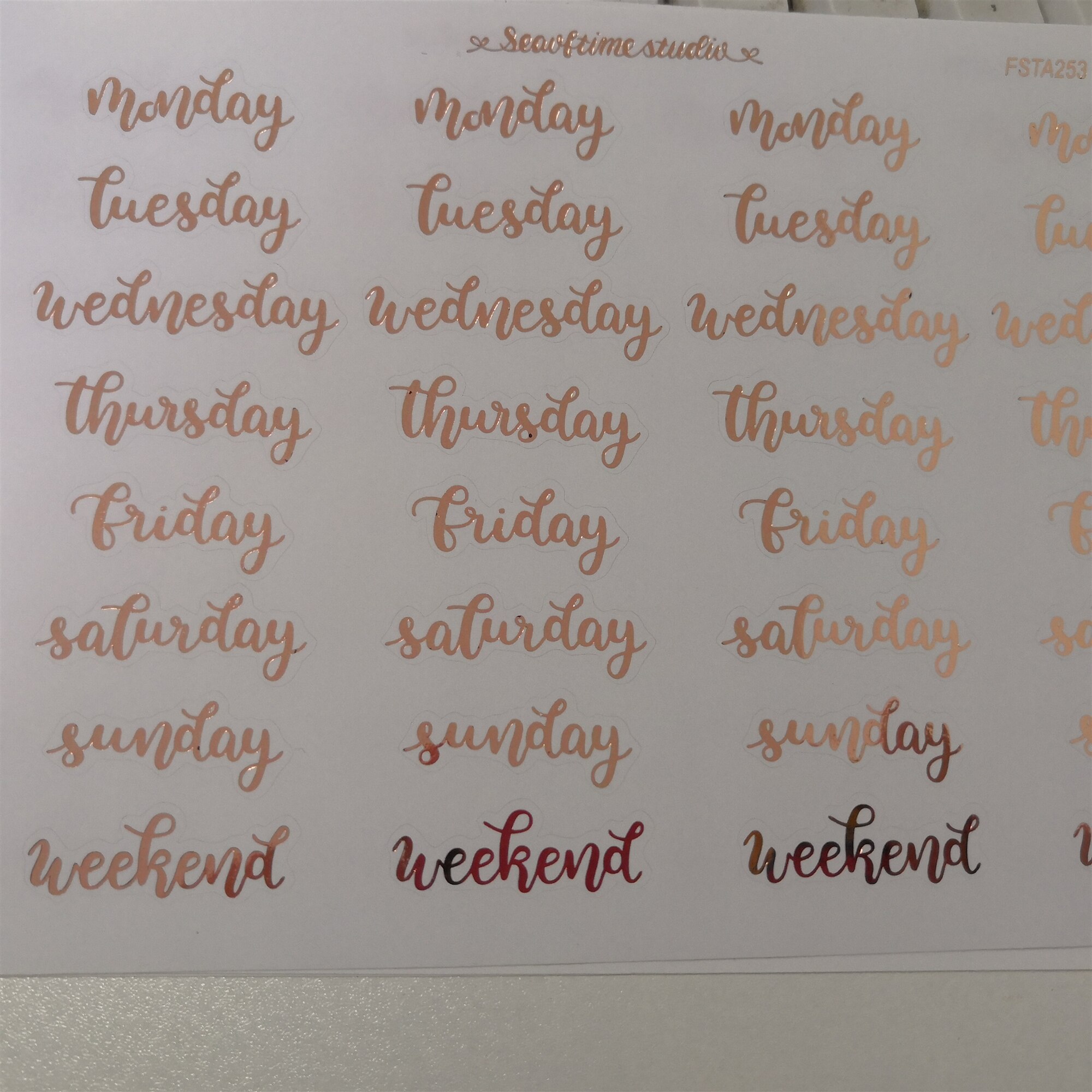 1pc Week Gold stamping sticker English Words Adhesive Stickers Decorative Sticker DIY Planner Diary Scrapbooking album Stickers: Rose Gold