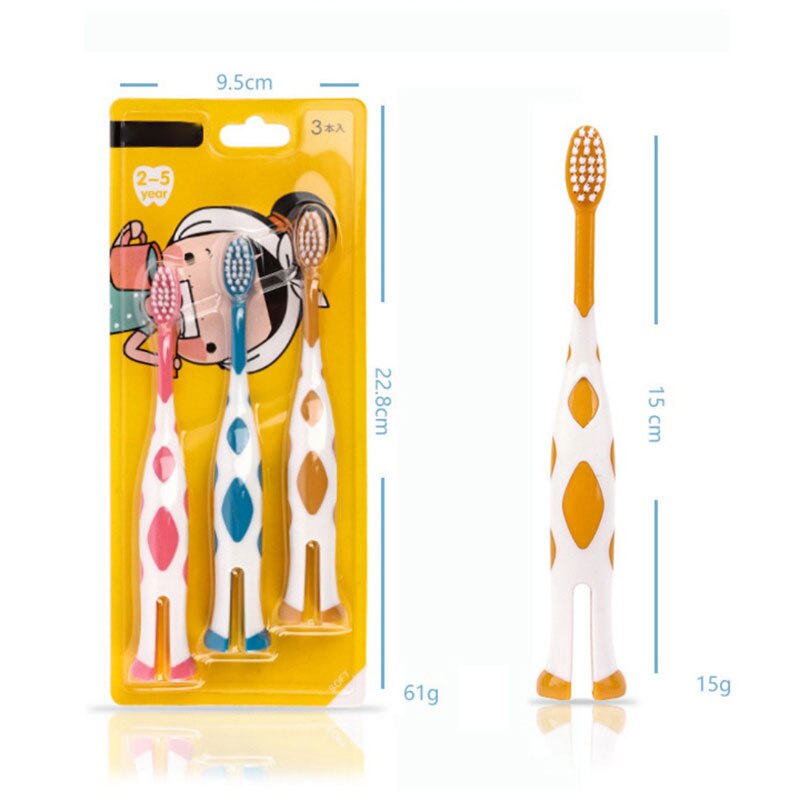 3Pcs Kinderen Tandenborstel Cartoon Fijne Zachte Haren Orale Cleaningtoothbrushs Cuit Giraffe Type