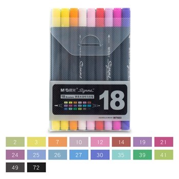 M & g 12/18/24/36/48 farver dual-tip akvarel kunst markører kunst til tegning pensel markør pen sæt farve skitse farvede penne: 18 farver