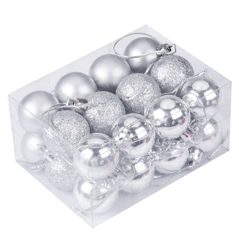 Solid 24 stk skønhed jul hjem træ festlige xmas bolde med en kasse dekoration kugler fest bryllup ornament smuk: Sølv