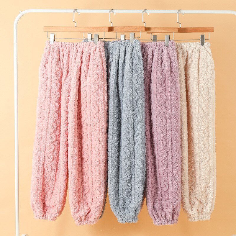 Pantalones de pijama de franela para mujer, pantalón grueso y cálido para dormir, holgado, cómodo, de lana Coral, de felpa, informal