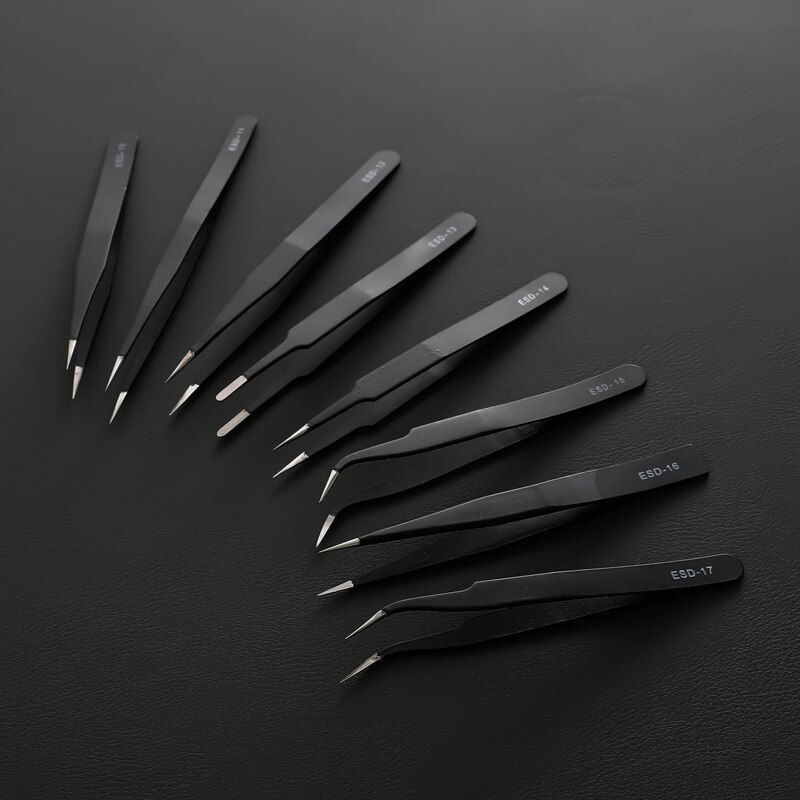 Esd Anti-Statische Roestvrijstalen Pincet Set Precisie Onderhoud Industriële Reparatie Gebogen Tool Rechte Pincet Reparatie Tools