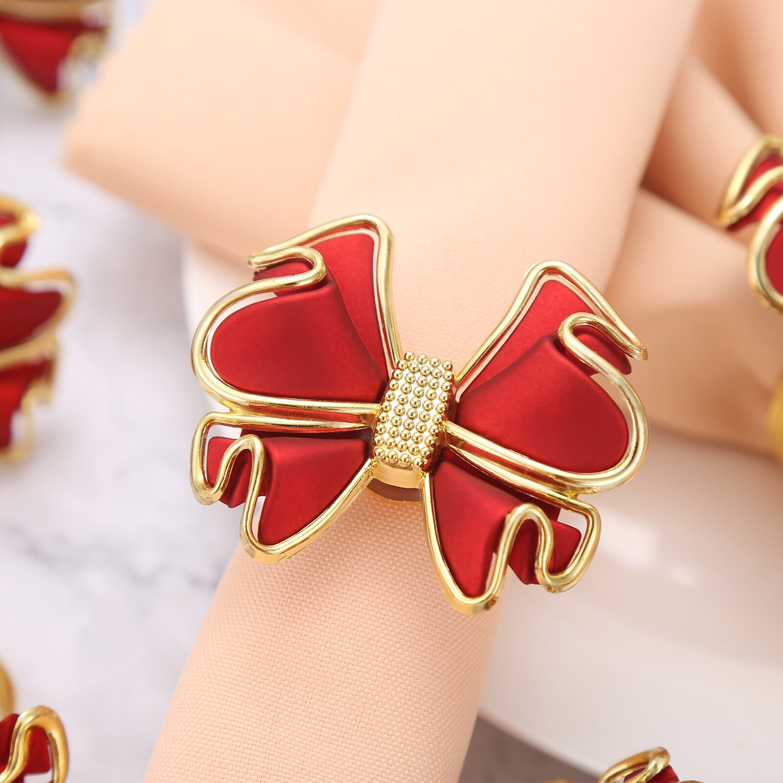Servilletero con forma de lazo rojo de , anillo de acrílico con hebilla para boda, ceremonia, , decoración para el hogar, 6/12 piezas