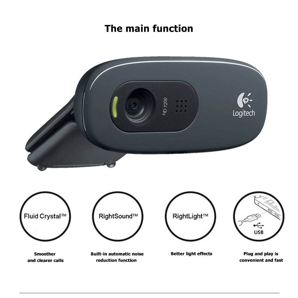 100% Logitech C270 C270i 720P HD Webcam Built-in Mic Computer PC Desktop USB Web Camera for Live Broadcast Video Calling Webcast
