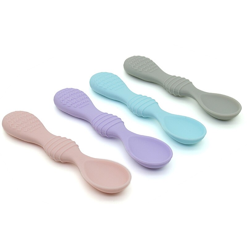 Double Head Feeding Handle Silicone Spoon For Baby Utensils Eat Soild Food Kids Training Manipulative Ability Children Tableware