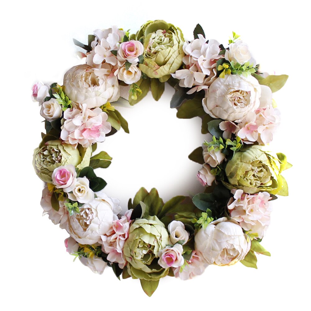 Corona de flores artificiales Vintage europea, corona de peonía para puerta de 16 pulgadas, corona de primavera, corona redonda para decoración de Festival de boda: B