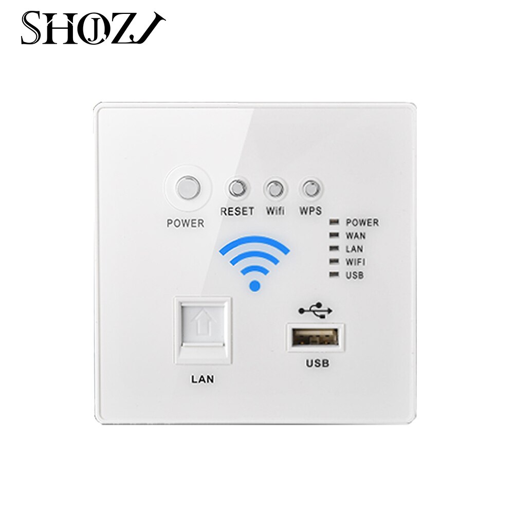 Repetidor WiFi 300 Mbps Antena de pared Dual de AP inalámbrico integrado router WIFI USB Panel toma de carga con SHOJZJ