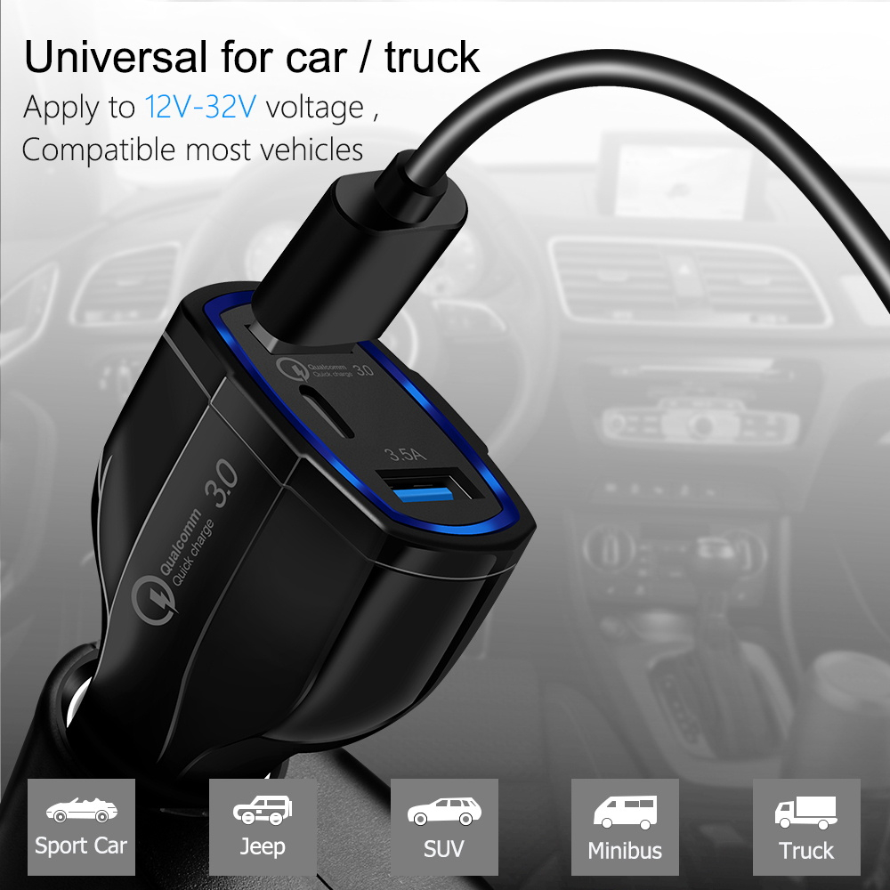 30W USB Car Charger Type C Fast Charging Phone Adapter on For iPhone 13 12 11 Pro Max Redmi Huawei Samsung S21 S22 Phone Charger