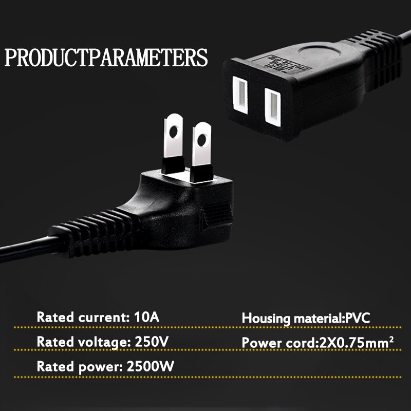 Power Extension Adapter Kabel 2-Prong Pin US/JP/CN Plug Mannelijk naar Socket Vrouwelijke Netsnoer aan-uit Schakelaar Zwart 10A 250W