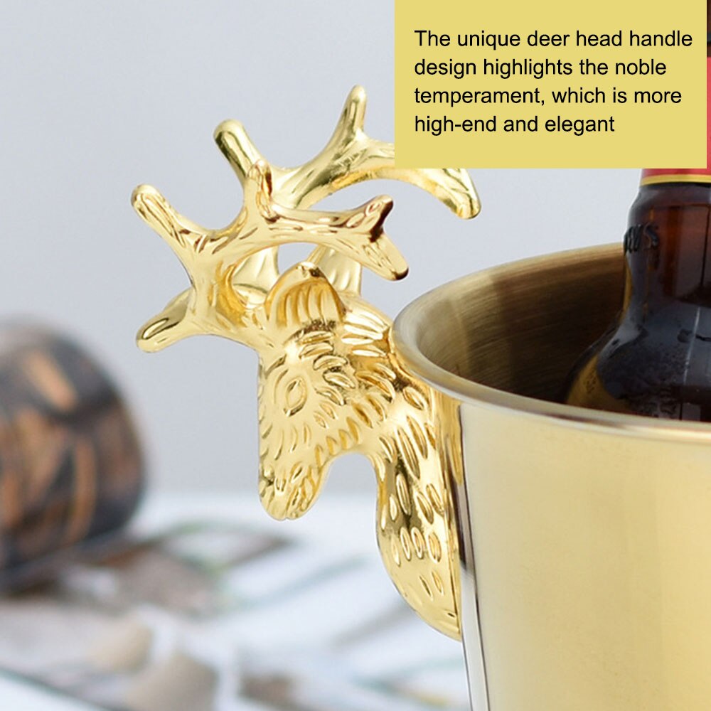 Deer Head Ice Bucket European Retro Stainless Steel Electroplating Wine Ice Bucket Bar Bartender Tools Gadgets Ornaments