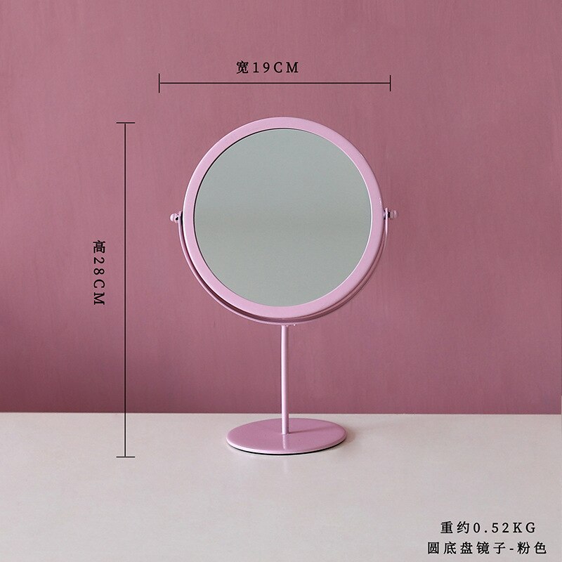 HD Black Edge Bracket Makeup Mirror 360 Degree Rotating Portable Simple Desktop Cosmetic Mirror Metal Vanity Mirror Make Up Tool: A-pink
