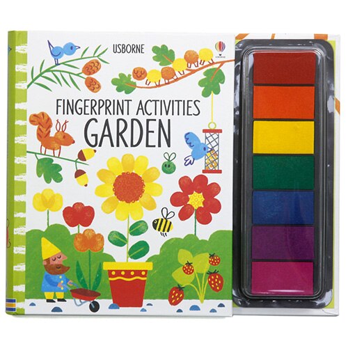 26*22*1.4cm Baby Fingerprint English drawing Book with Rubber Stamp Ink Pad kids Doodling Paint Learning Book Animals Garden: Garden fingerprint