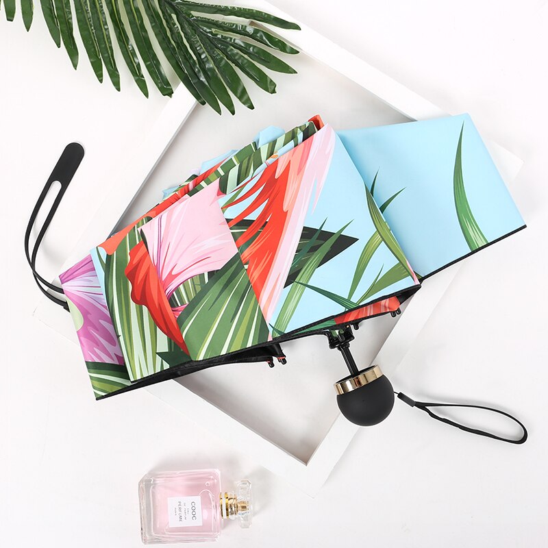 Palony Vijf Opvouwbare Mini Flamingo Stijl Mode Patroon Uv En Winddicht Reizen Vrouwen En Kinderen Zonnige Regenachtige paraplu