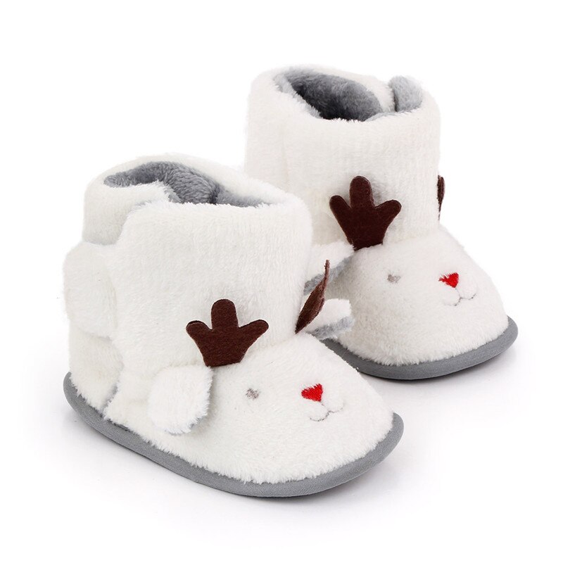 Baby Cartoon Animal Booties 0-18M Winter Warm Plush Fleece Soft Sole Slippers Infant Toddler First Walkers with Non-Slip Bottom
