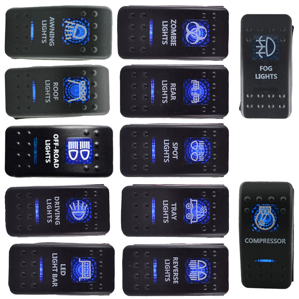 Interruptor basculante a prueba de agua, 12V, 20A, barra ARB 5P, luz LED azul, venta de coche