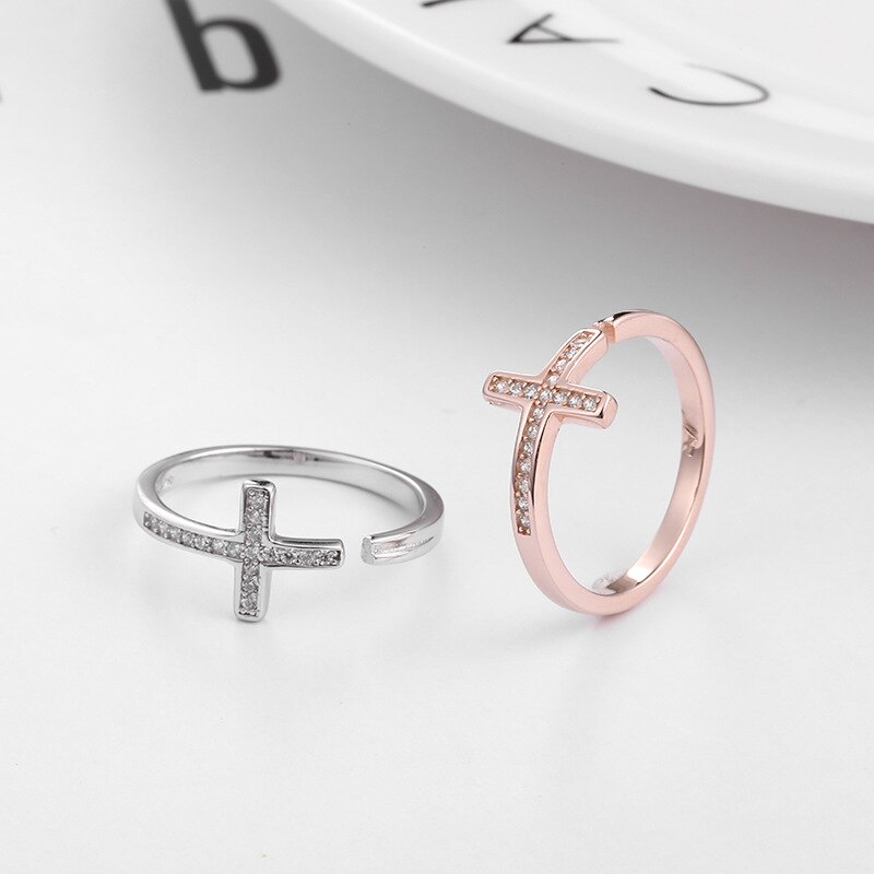 Romantische Valentijnsdag 925 Sterling Zilveren Kruis Vinger Ringen Voor Vrouwen Verstelbare Classic Ringen Vrouwelijke Mode-sieraden