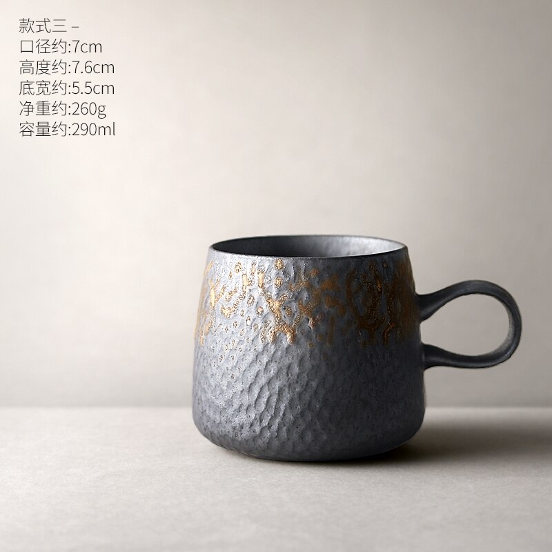 Japanska porslin tekoppar retro kaffekopp vintage hushållsvatten kopp mugg svart tazas de ceramica creativas latte kopp tekopp: Stil 3