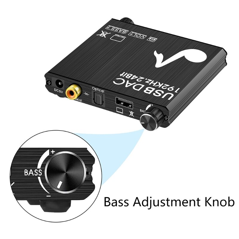 Digital-analog-wandler 192 khz mit bass- und lautstärkeregelung, digital spdif/optisch/toslink/koaxial auf l/r  r58a