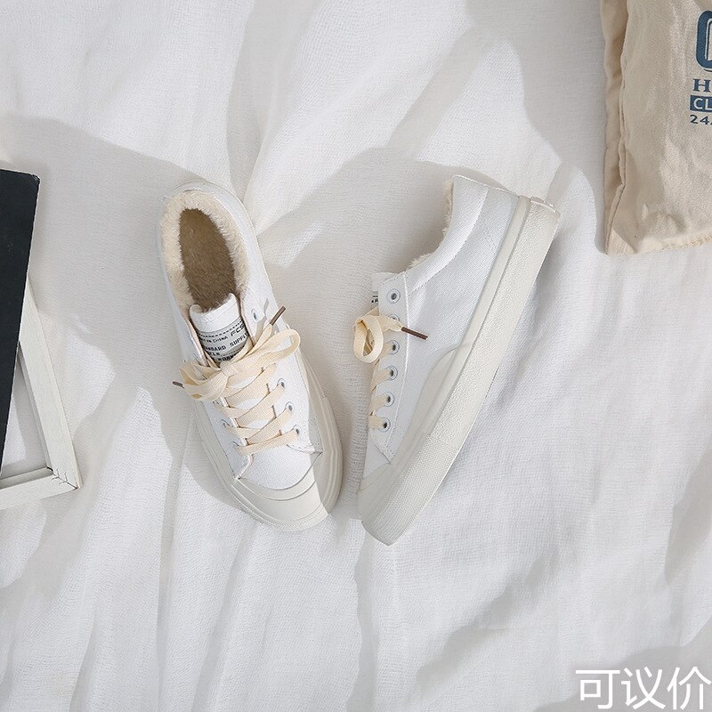 Hiver velours fourrure baskets femme chaussures décontractées coton rembourré baskets fourrure toile vulcaniser nouvelles femmes à lacets couture