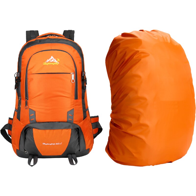 60L Outdoor Long Distance Shoulders Bag Cycling Backpack Mountaineering Camping Travelling Knapsack Climbing Hiking Rucksack: Orange and Cover