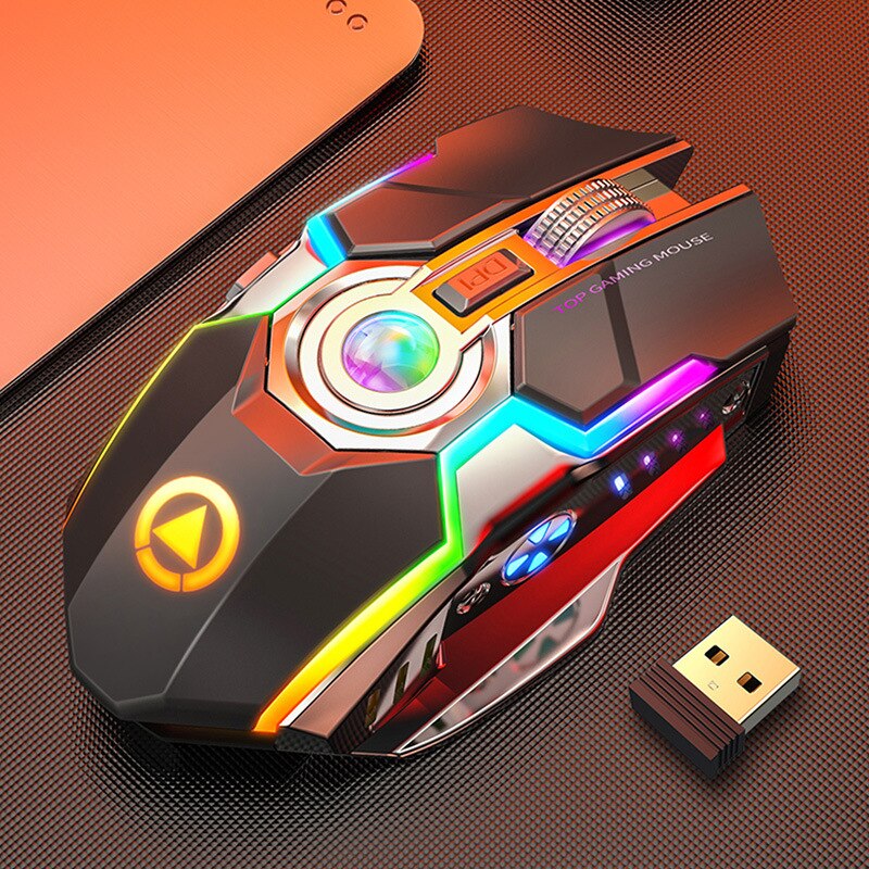Wireless Gaming Mouse 2400 DPI Rechargeable Adjustable 7 Color Backlight Breathing Gamer Mouse Game Mice for PC Laptop