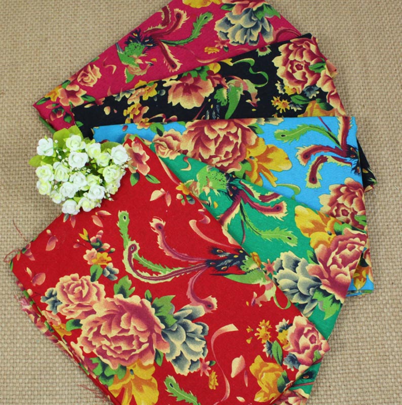 Tissu en coton/lin imprimé, fleur de pivoine Phoenix traditionnelle chinoise pour vêtements, textile de décoration patchwork