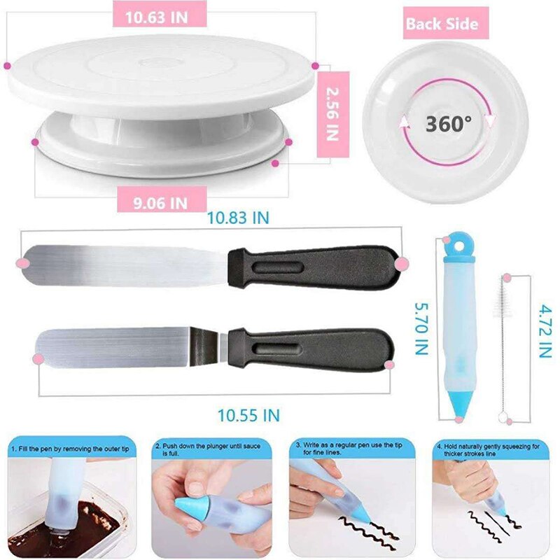 73pcs/set Cake Decorating Set Baking Tool DIY Silicone Bags Couplers Scrapers Flower Kitchen Cake Turntable Decorating Mouth Kit
