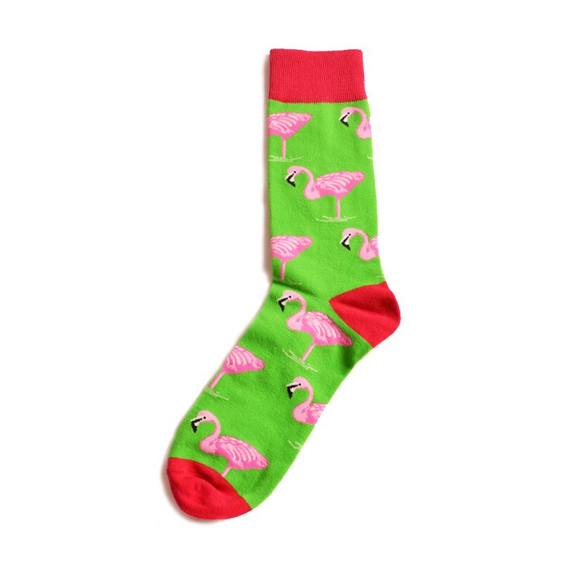 Calcetines de algodón con de flamenco para adulto, medias cálidas con de animales, flamencos, Grulla, llama, fuego, fla, pluma de pájaro rosa, lago: Flamingos Green