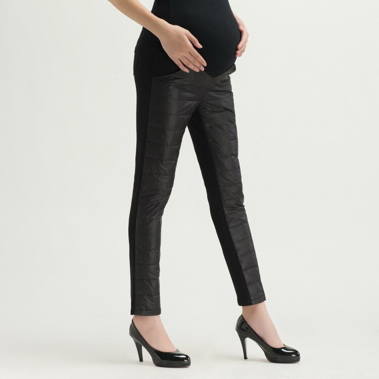 Womens Maternity Pants Winter Warm Packable Down Pants Compressor Lightweight Windproof Pregnant Snow Trousers for pregnancy: Black / M