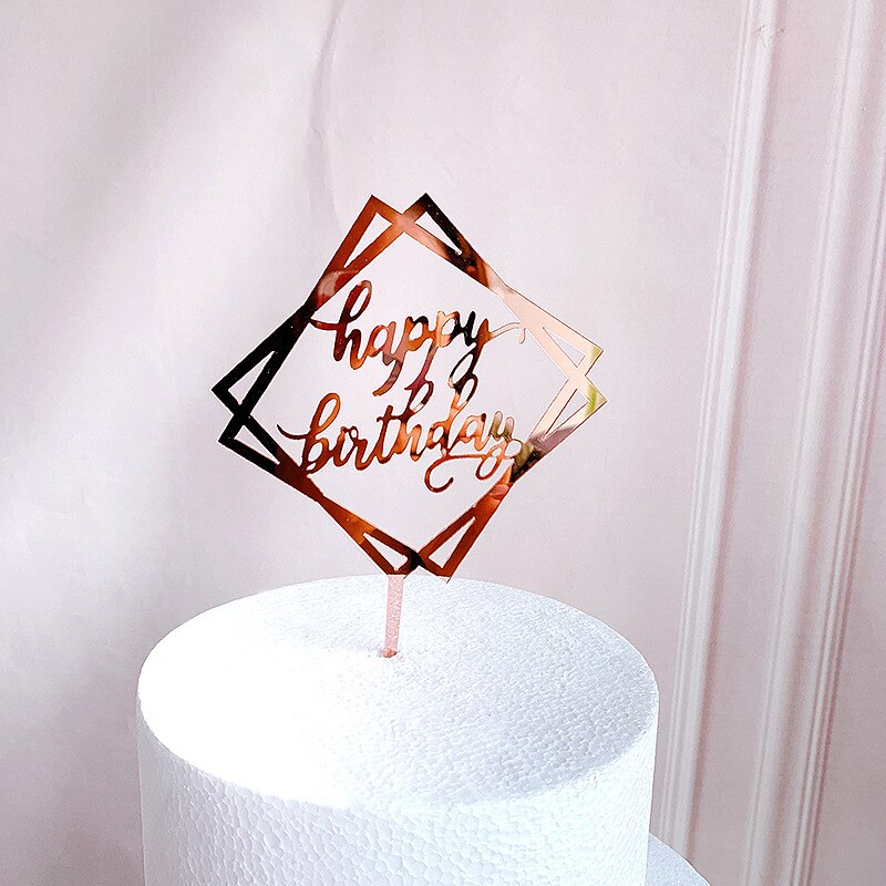 Rose Gold Gelukkige Verjaardag Cake Topper Acryl Cupcake Toppers Voor Kinderen Verjaardagsfeestje Taart Decoraties Baby Shower: 4