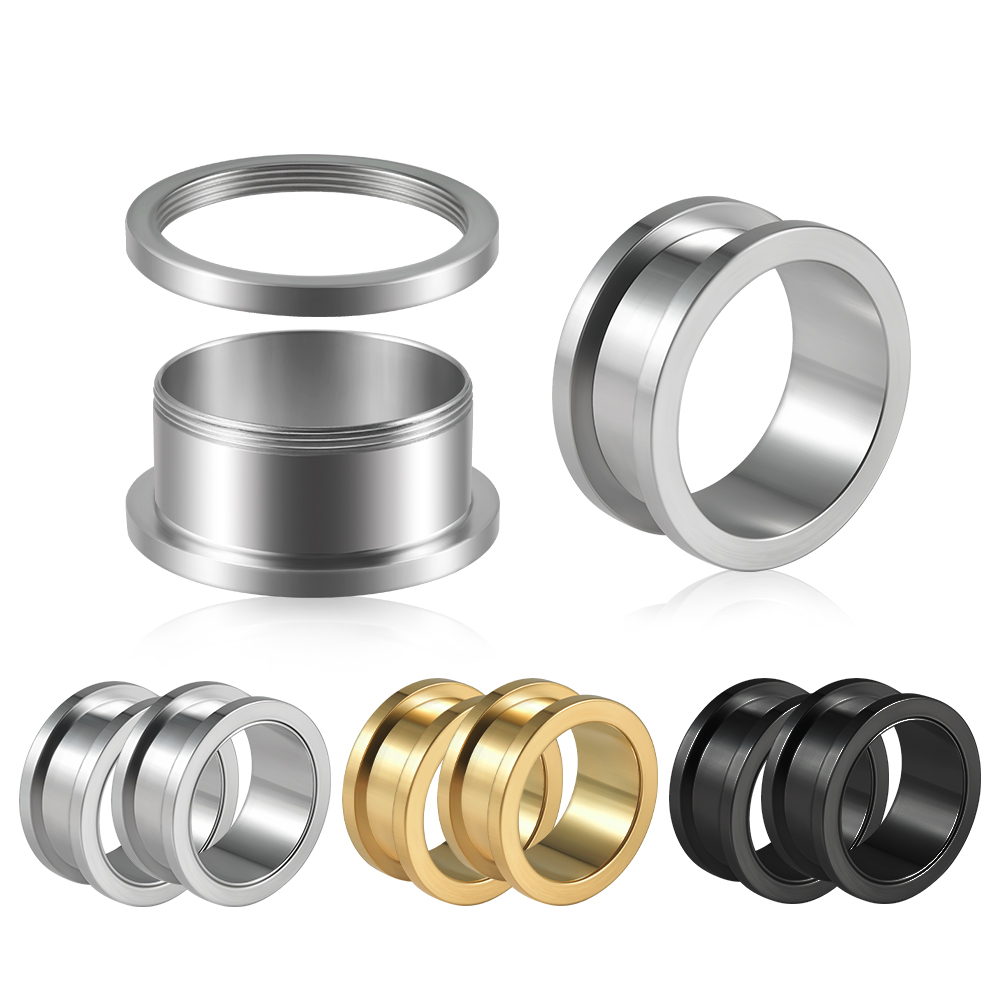 1 paar Rvs Goud Kleur Zwart Oordoppen Earlets Oor Expanders Schroef Terug Meters Body Piercing Sieraden 1.6mm-25mm