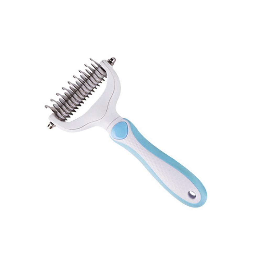Rake Comb Hair Removal Grooming Tool Comb Cat Dog Hair Fur Knot Brush Double-sided Pet Shedding Pet For Dogs Cats: Blue